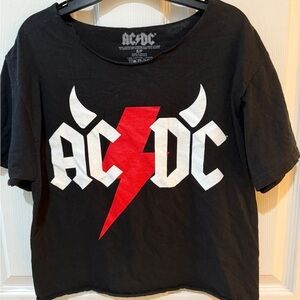 AC/DC Black and Red Short Sleeve Tee neck  cut out & has been cropped goth rock